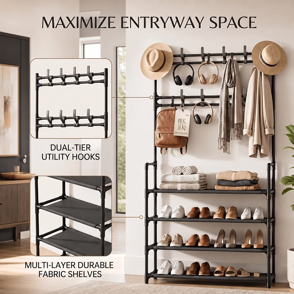 Porte-Chaussures et Porte-Manteaux de Luxe Multifonctionnel 3-en-1