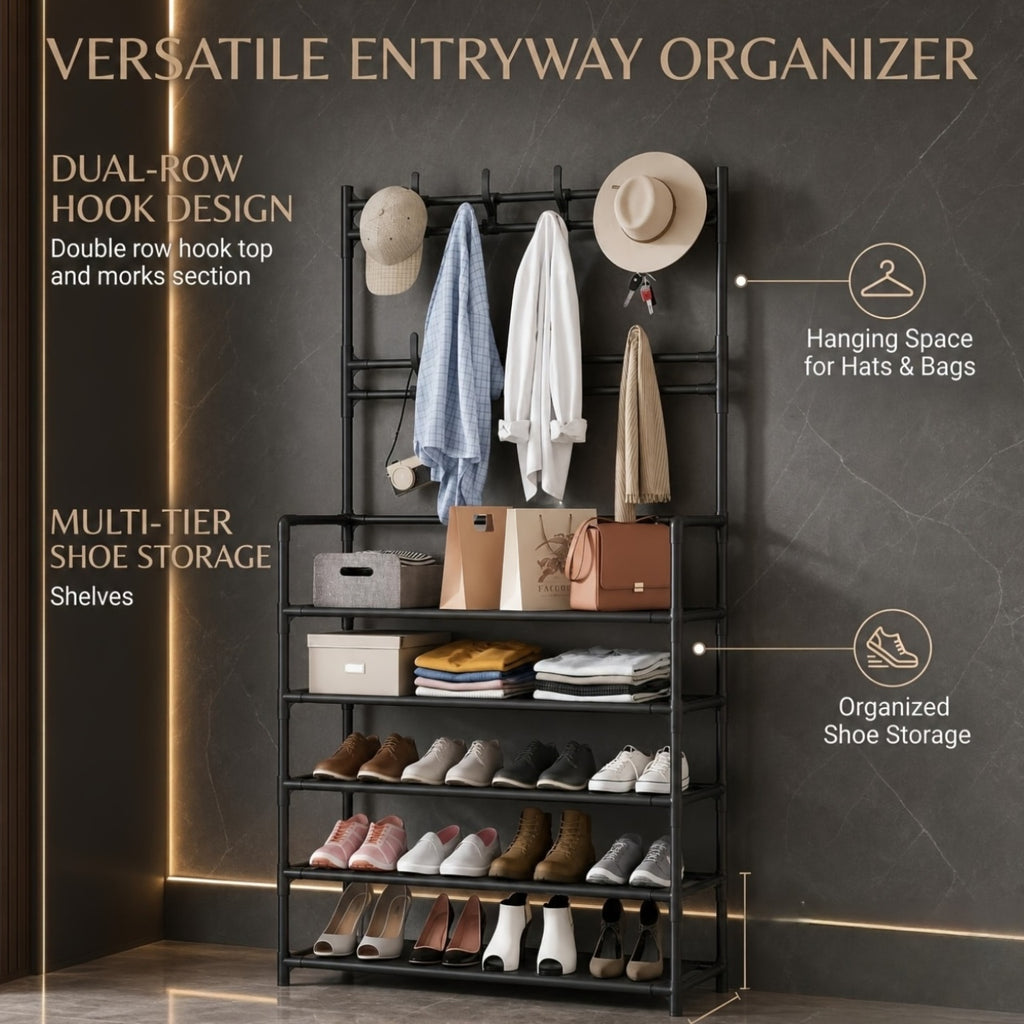 Porte-Chaussures et Porte-Manteaux de Luxe Multifonctionnel 3-en-1